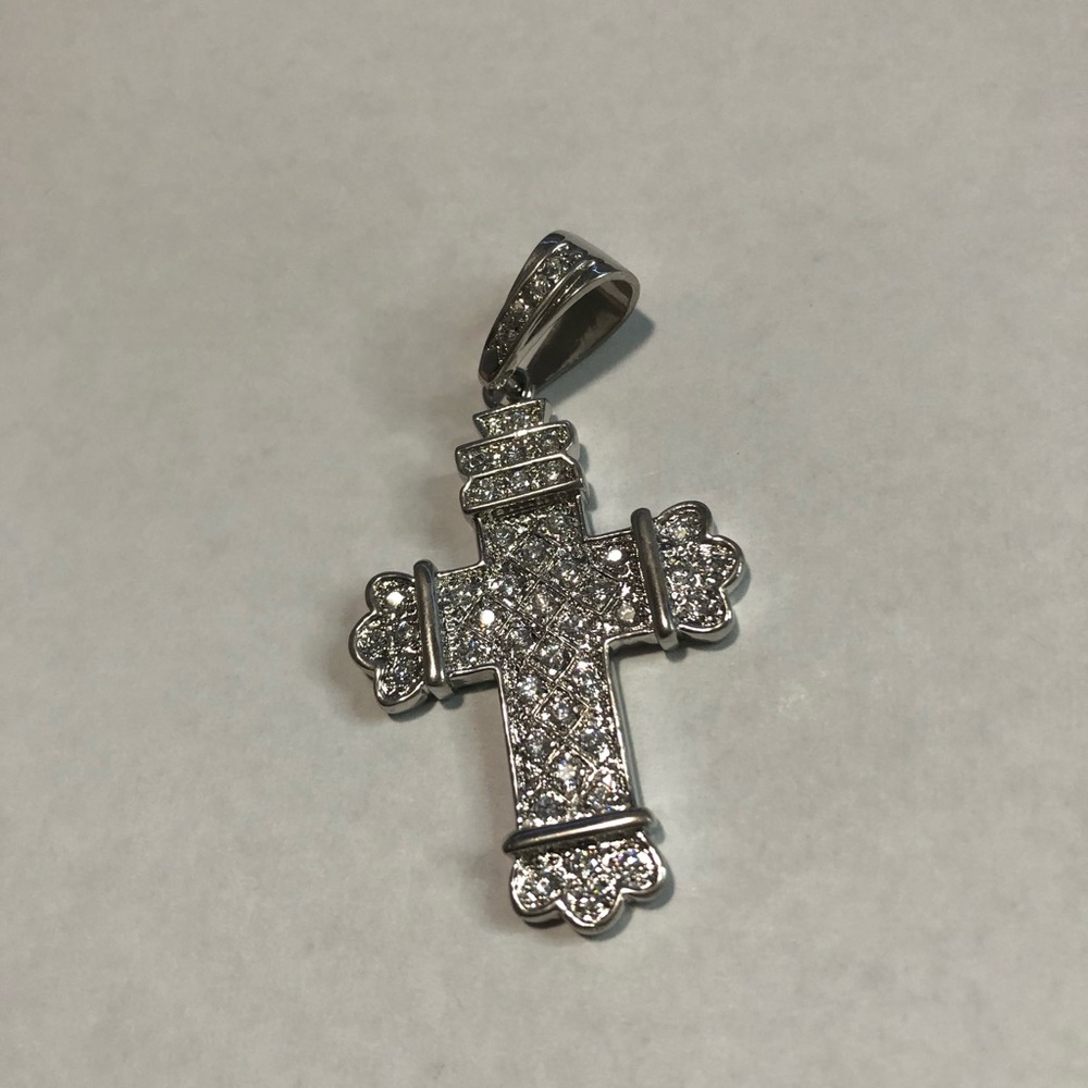 Iced silver cross pendant